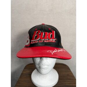 Dale Earnhardt Jr Budweiser NASCAR Leather Hat Black Red Made in USA JH Design‎
